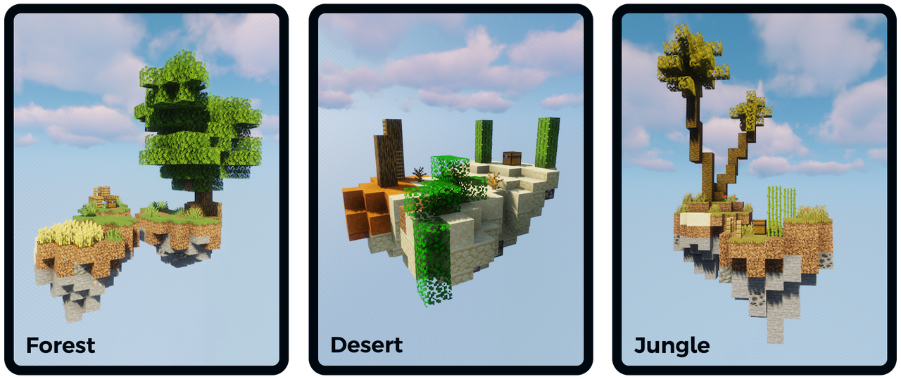 The Forest, Desert and Jungle starter islands available on BloxRealm SkyBlock